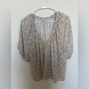LOFT Beige Floral Print Blouse